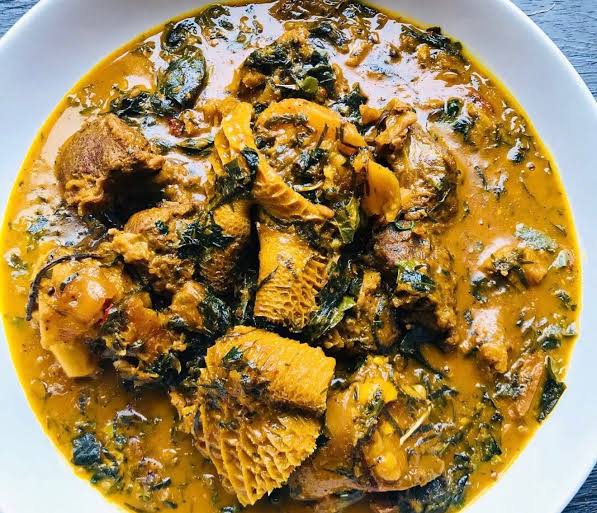 Bitter-leaf soup with assorted meat and tripe