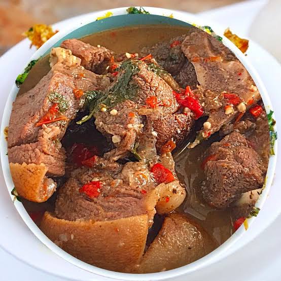 Peppery goat meat peppersoup with spices